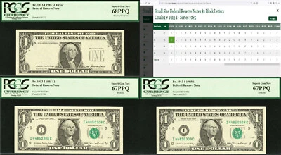 1985 $1 FRN PCGS 68PPQ Top Pop 1/0 Finest missing overprint error with bookends - Image 1 of 4