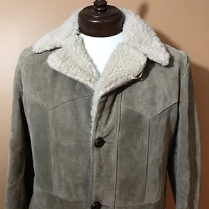 Abrigo Chaqueta Larga Forrada de Gamuza Sherpa Marrón Sears The Leather Shop Botón 40 Alto - Imagen 1 de 12
