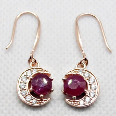 Rubin Cubic Zirkonia Ohrringe HALBMOND 925 Silber 585 Roségold vergoldet - Bild 1 von 4