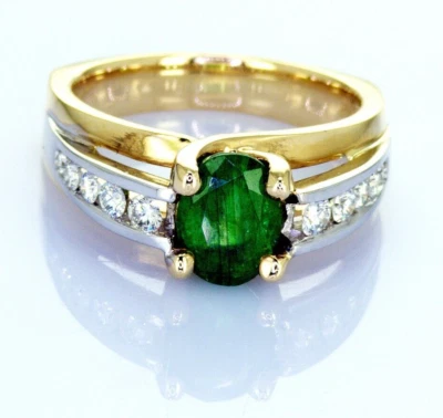 14K Yellow & White Gold Natural Emerald & Diamond Oval Ring Size 6.5 MSRP $2,900 - Image 1 of 4