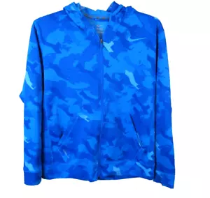 Nike Full Zip Hooded Long Sleeve Sweatshirt Men's Medium Blue Geometric Print - Picture 1 of 8