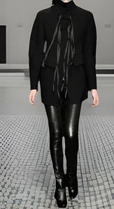 $1295 Donna Karan m 6 collezione black label 2010 Rw Shinny pantaloni pelle nera - Foto 1 di 6