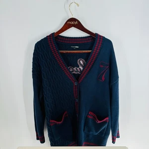 Fashion Nova Lucky 7 Cable Knit Striped Cardigan Sweater Blue Red Size XL - Picture 1 of 9