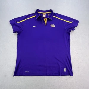 LSU Tigers Shirt Polo Womens XL Purple Gold NCAA Football Nike Dri-FIT Authentic - Picture 1 of 12
