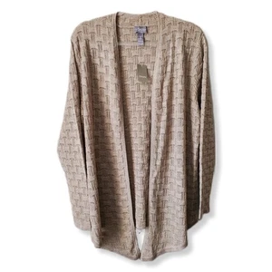 Chicos Women Harlow Gold Shimmer Cardigan Sweater L Coastal Neutral Career NEW - Picture 1 of 11