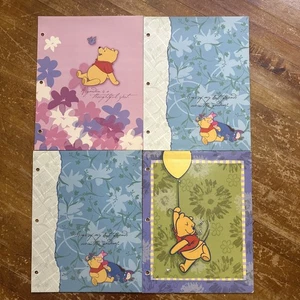 Vintage Pen-Tab Winnie the Pooh Folders Large Side Pockets Floral Set Of 4 - Picture 1 of 7