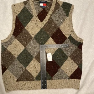 VTG Tommy Hilfiger 100% Wool Sweater Vest Men's Hole Stitched - Rescue - Picture 1 of 5