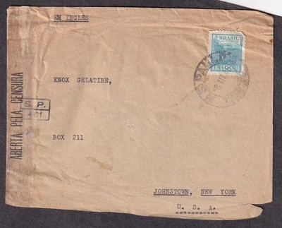 Brazil WWII censor cover Sao Paulo to Knox Gelatine Johnstown NY - Image 1 of 2