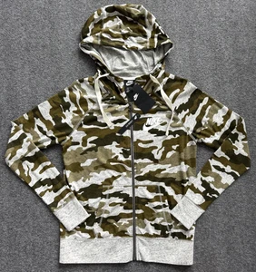 NUEVO CON ETIQUETAS $65 NIKE Sudadera con Capucha Calce Suelto Algodón Orgánico Camuflaje Cremallera Completa - Talla Pequeña - Imagen 1 de 9