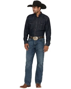 Wrangler Men's Retro Medium Wash Relaxed Fit Bootcut Stretch Denim Jeans Long - - Picture 1 of 7