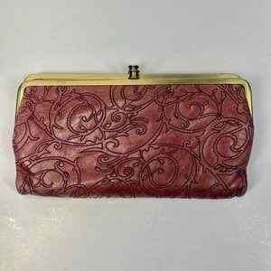 Cartera sin asas plegable HOBO Lauren rosa fucsia bordada cuero envejecido - Imagen 1 de 8
