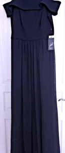 Adrianna Papell Chiffon Gown Midnight Navy Blue, Off-the-Shoulder, Women Size 8 - Picture 1 of 4