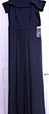 Adrianna Papell Chiffon Gown Midnight Navy Blue, Off-the-Shoulder, Women Size 8 - Image 1 of 4