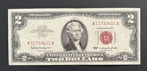 1963 $2 Two Dollar Red Seal United States Note CRISPY! - OLD MONEY - Picture 1 of 2