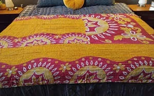 Handmade Quilt Vintage Kantha Indian Bedspread Throw Cotton Blanket Hippie Boho - Picture 1 of 8