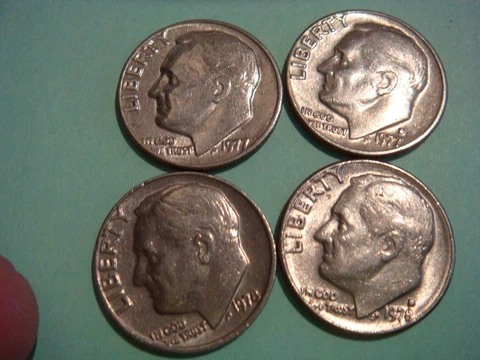 1977 P 1977 D 1978 P 1978 D Roosevelt Dimes - Very Nice XF+ album fillers Cover