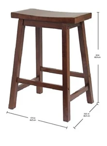 Walnut Finish 24" Saddle Stool Bar Kitchen Counter Wooden Pub Seat Dining Chair - Picture 1 of 8