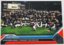 MIAMI MARLINS 2023 POSTSEASON TEAM PHOTO TOPPS NOW RED PARALLEL 09/10 CARD #947
