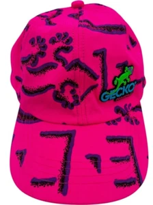 VTG Gecko Hawaii Hat Cap 80s Womens Pink Neon Ponytail Flexstrap - Picture 1 of 7