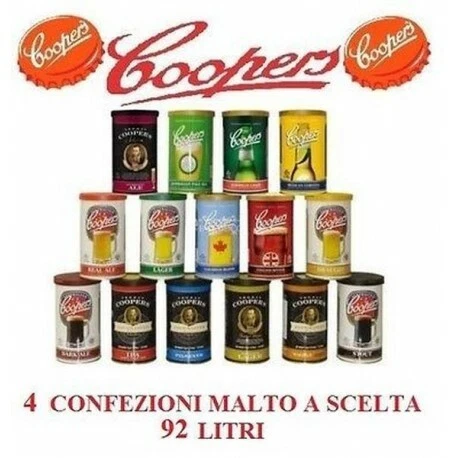 NÂ° 4 CONFEZIONE DI MALTO PREPARATO PER KIT BIRRA COOPERS 6,8KG92 LT A SCELTA