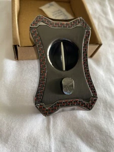 Rocky Patel Viper V-Cut Cigar Cutter - Gunmetal and Red Carbon Fiber - New - Picture 1 of 7
