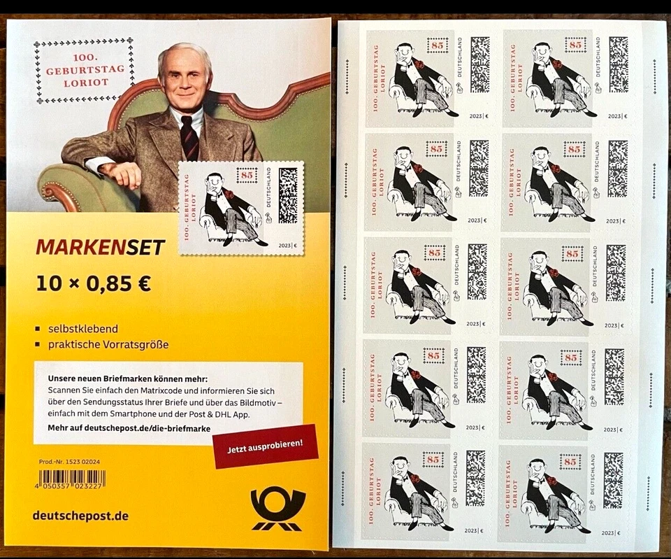neue Briefmarken Loriot 50 Stück á 0,85 € selbstklebend, noch gültig - Bild 1 von 1