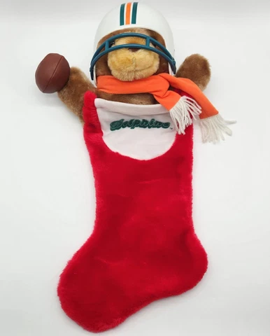 1993 NFL Miami Dolphins Teddy Bear Christmas Stocking Helmet Football VTG 19" Cover