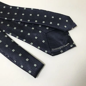 Ermenigildo Zegna Men’s 100% Silk Dark Blue White Neck Tie 57" Made in Italy - Picture 1 of 6