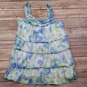 Camiseta sin mangas Justice talla 10 azul verde floral con volantes en capas - Imagen 1 de 4