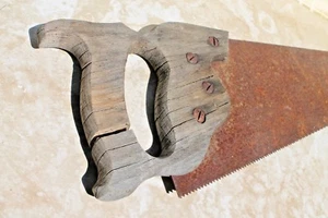 VTG Hand Saw Wood Handle rusty blade aged Wood Rustic Decor 28" long x 6" wide - Picture 1 of 11