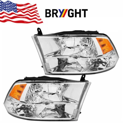 For 2009-2018 Dodge Ram 1500 2500 3500 Quad Chrome Headlights Assembly HeadLamps - Image 1 of 4