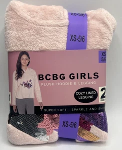 Girls Size XS(5/6) BCBG 2-Piece Plush Hoodie & Legging Set Outfit Pink Gray - Picture 1 of 4
