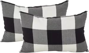 Set of 2 White and Black Buffalo Checked Cotton 13"X20" Throw Pillow Covers - Picture 1 of 4