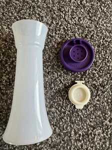 One Tupperware Hourglass Salt & Pepper Shaker Large 6" Purple Lid White Seal New - Picture 1 of 2