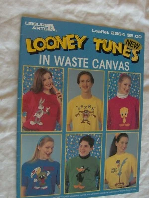 LOONEY TUNES WASTE CLOTH Shirts + CROSS STITCH PATTERN CHART Bugs Daffy Tweety - Image 1 of 4
