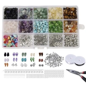Natural Gemstone Jewelry Making Kit Approx. 1000pc Silver Color Accessories - Picture 1 of 3