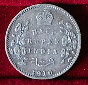 Seltene 1910 Indien halbe 1/2 Rupie Silbermünze KM# 507 King Edward VII Britisch Indien - Bild 1 von 6