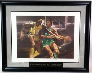 John Havlicek & Wilt Chamberlain Autographed 16x20 Lithograph Framed PSA LOA - Picture 1 of 4