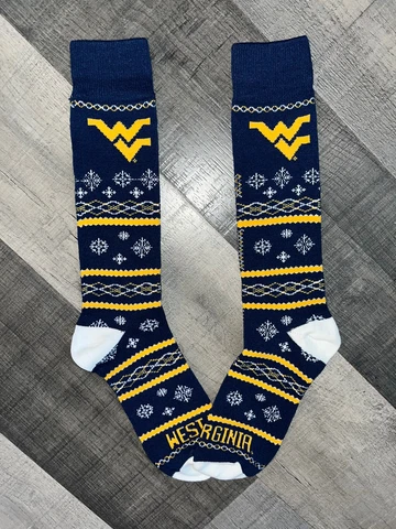 WEST VIRGINIA MOUNTAINEERS NCAA COLLEGE SNOWFLAKE KNEE HIGH WOMENS SOCKS Q Cover