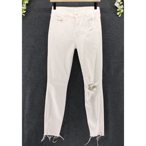Mother Women's The Vamp Frays Wash Sweat Tea Tuesdays White Distressed Jeans 26 - Picture 1 of 9