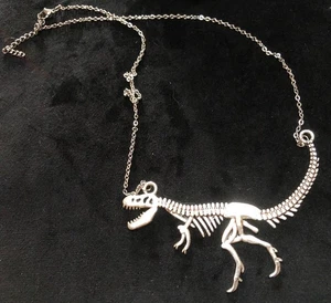 Silver Toned T-Rex Necklace UNIQUE Dinosaur Boned Adjustable 18” Length New - Picture 1 of 2
