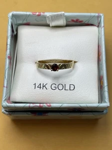 14K Gold Granat Solitär Ring Damen Größe 6 Gravur "BELLA 1-18-08" 0,5g - Bild 1 von 6