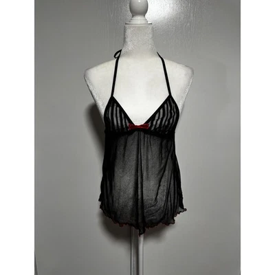 Lencería Babydoll Negra Transparente Dreamgirl Top Rojo Lazo Halter Corbata Sexy Prendas para Dormir S Foto 1 de 4