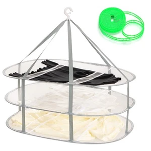 3-Tier Folding Mesh Clothes Hanging Dryer, Sweater Drying Rack, Large Laundry... - Picture 1 of 8