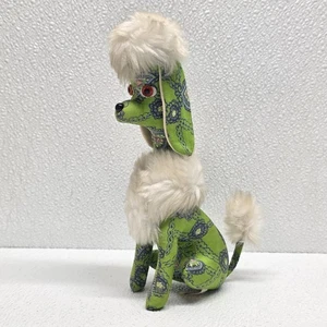 Vintage 1960s Made in Japan Green White Patterned Fabric Plush Sitting Poodle - Picture 1 of 14