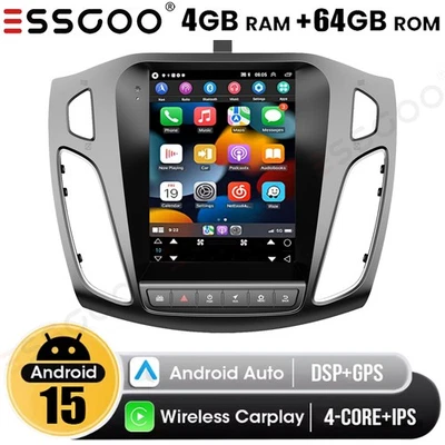 ESSGOO Android 15 CarPlay 9.7" Car Stereo For Ford Focus MK3 2012-2018 GPS 4+64G SWC FM