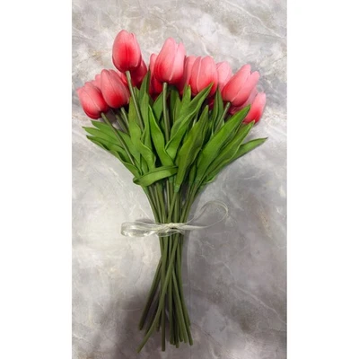 Artificial Tulips Bouquet - Faux Tulip Flowers Arrangement 20 Stems Coral - Image 1 of 4