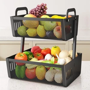 Fruit Basket Bowls For Kitchen Counter - Metal Fruit Stand with Handle - Kitc... - Picture 1 of 7