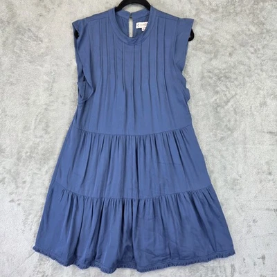 Vestido Nanette Lepore para mujer 6 azules en capas sin mangas pintuck ojo de cerradura línea A Foto 1 de 4