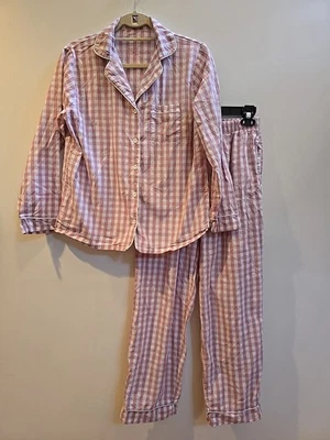 Conjunto de pijama Dreamy By Lubot 100% algodão tamanho P calça xadrez rosa manga longa top  - Imagem 1 de 4